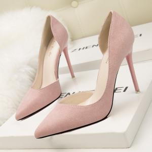 Wholesale ZM020 8915-3 Korean Style Fashion Simple Stiletto High-Heeled Suede Thin, Shallow Mouth Pointed Side Sexy Hollow Single from china suppliers