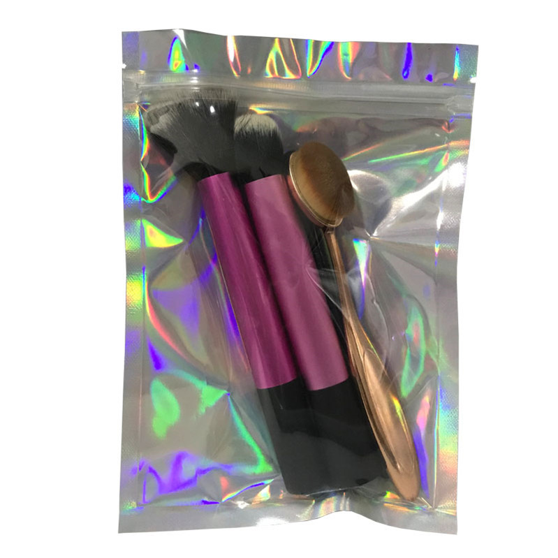 Front clear Mylar Holographic Packaging Bag for Cosmetics Beauty Sponge Packaging