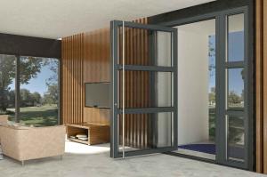 Wholesale Slim Frame Custom Aluminium Pivot Doors Double Glazed Modern from china suppliers