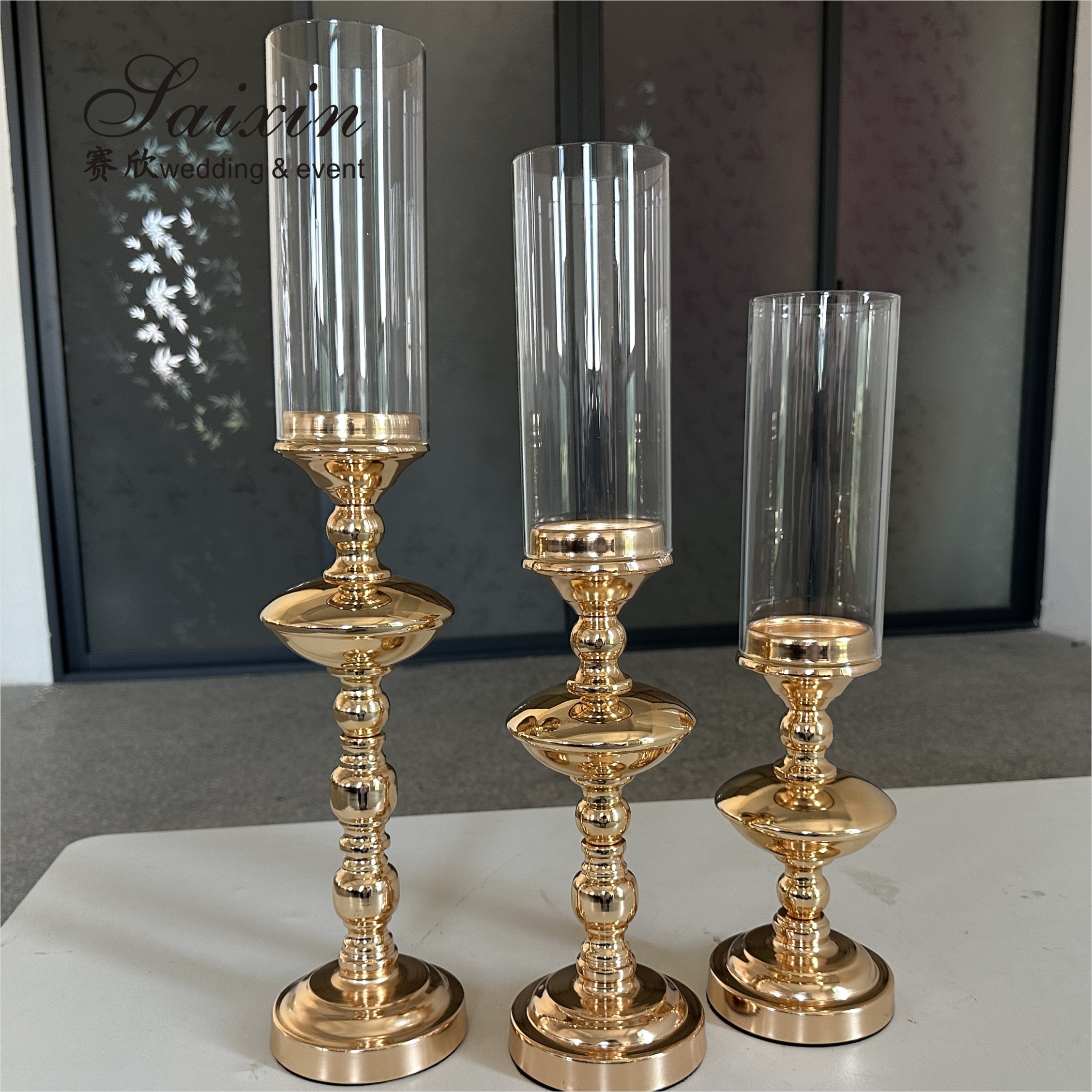 New Design 3 pcs Set Wedding Table Decoration Pillar Stand Crystal Candle Holder