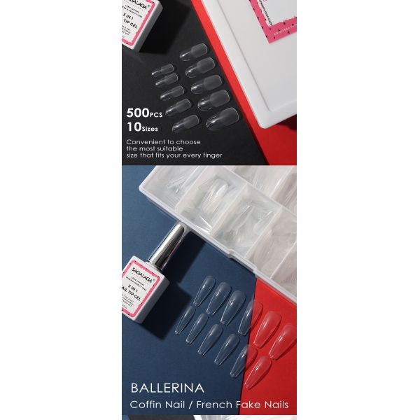 DIY Nail Art Custom 100/500Pcs Nails Press on False Clear Straight Nail Tip Curved Long Ballet False Nail Packaging Boxes