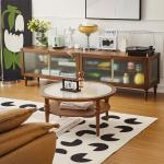 American Wood Glass Coffee Table Home Balcony Glass And Wood Side Table