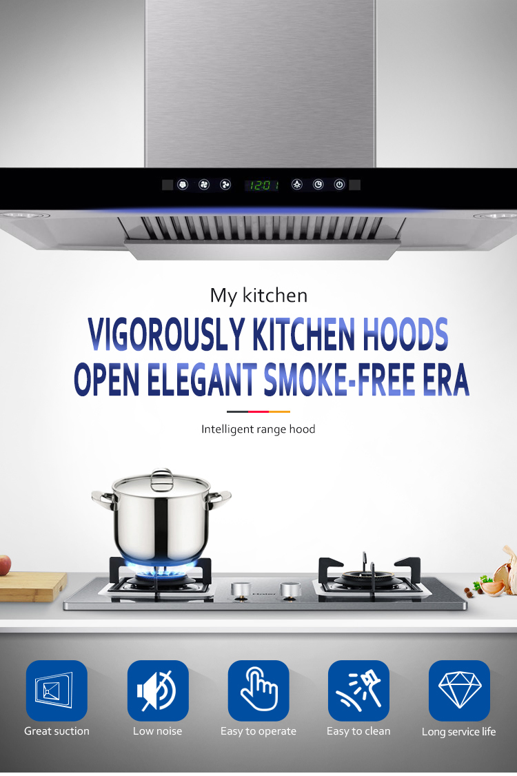 HUATAI T Shape Chimney Hood Stainless Steel Copper Motor Low Noise Function 200W Power