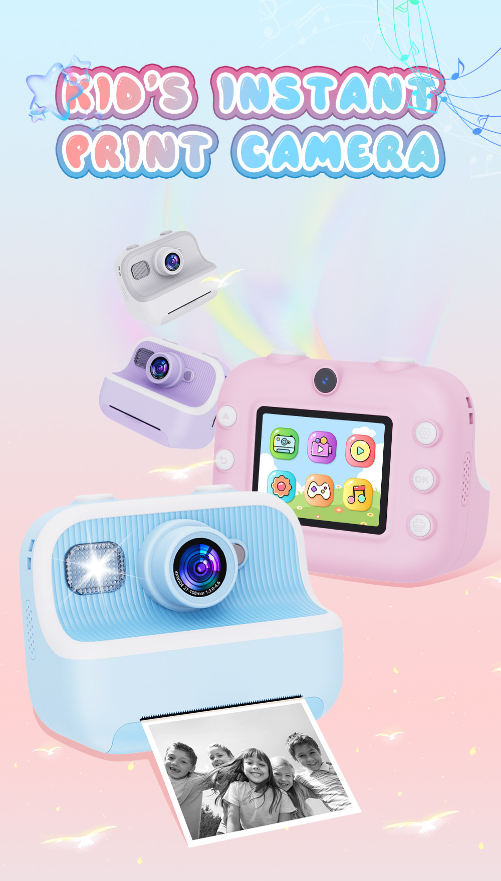 2.4Inch Screen Mini Inkless Printer Portable Digital Camera Kids Gift