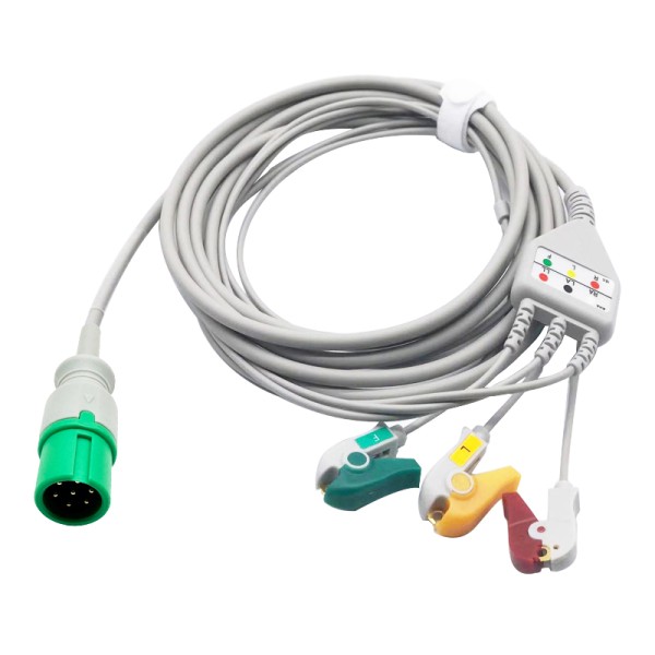 Compatible CONTEC 7 Pin 3/5 Lead ECG Cable, Alligator Clip & Snap Button, AHA & IEC Standard EKG Lead Wire