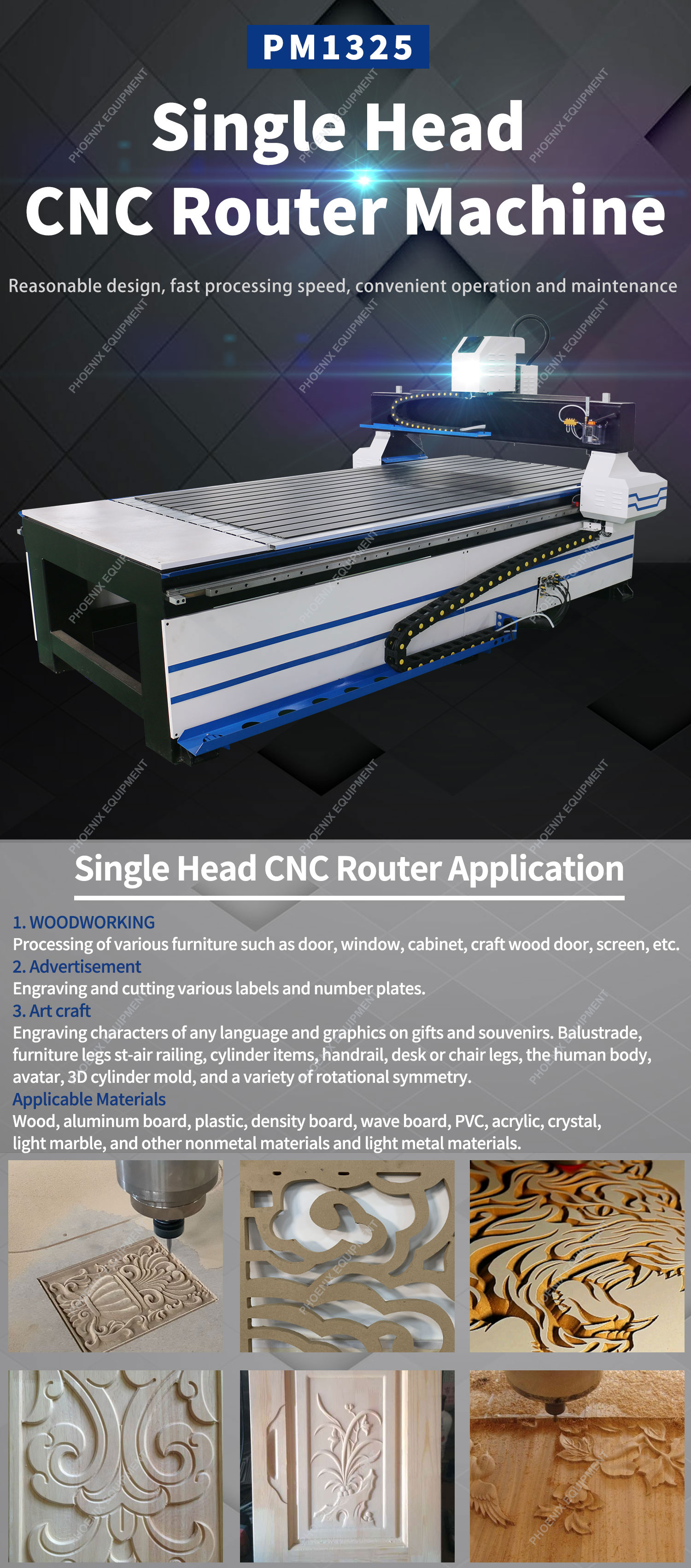 3200x1700x960mm Single Spindle PM1325 3D CNC Router Machine for Wood Cutting Engraving