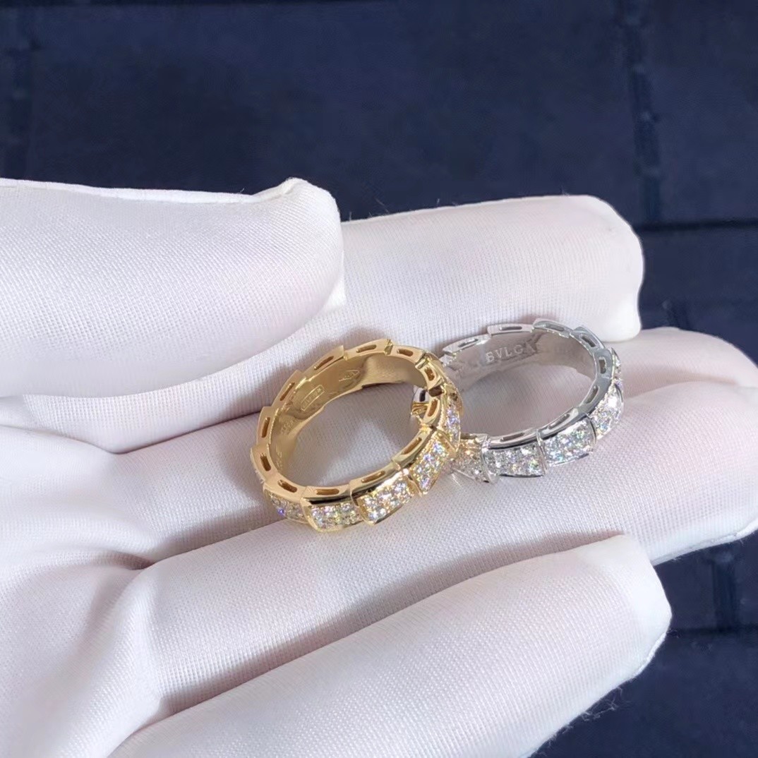 Factory Make BVLGARI Serpenti Viper Ring 18k Gold And Real Diamonds Rose Gold