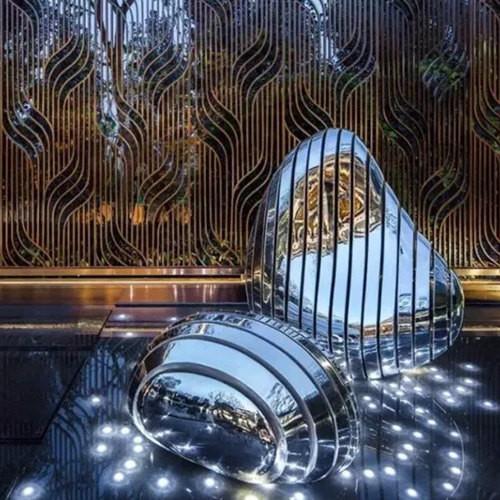 Abstract Outdoor Stone Metal Sculpture Polished Mirror Stainless Steel
