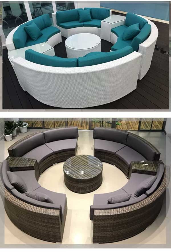 Outdoor Round Shaped Woven Rattan Sofa Garden Leisure Rust Resistant Waterproof Sofa Set