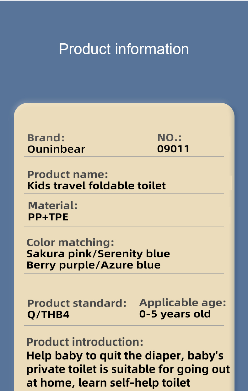 Solid Serenity Blue Sakura Pink Baby Toilet Potty Seat in PP TPE Bulk Packing 24pcs/Carton