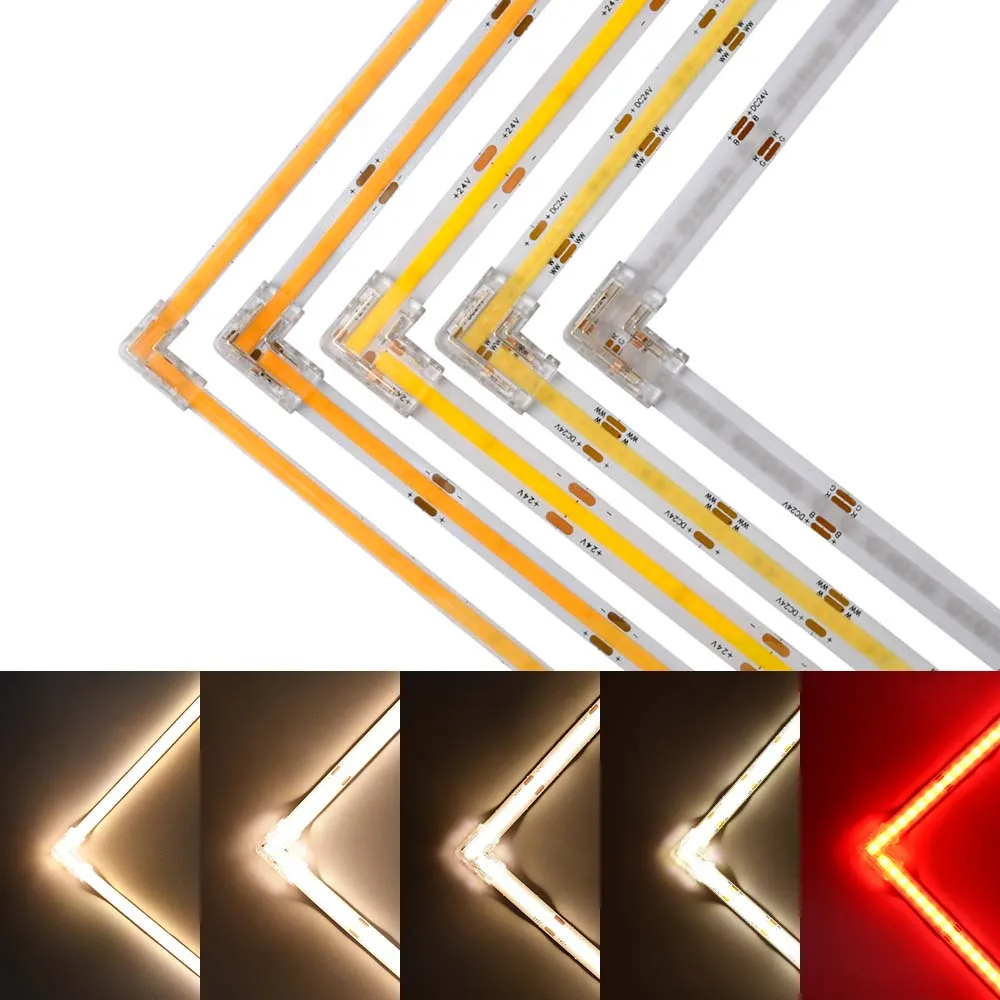 90 Degree L Shape Crystal Buckle for COB LED Strip Connector Seamless 2/3pin 5/8/10mm