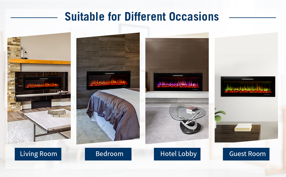 Adjustable Thermostat 40-In Electric Fireplace Wall Mounted Fireplace for Home Heating