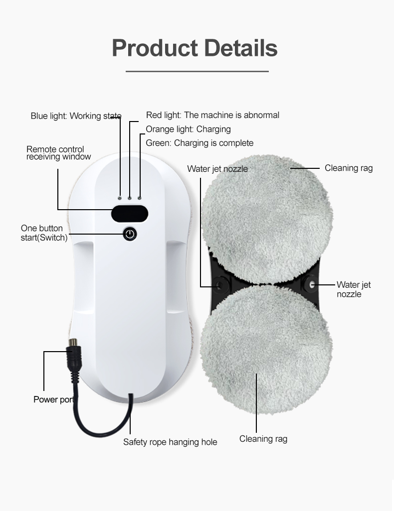 Electric Glass Window Cleaner Robot with Silk Screen Printing and Anti-Falling Control