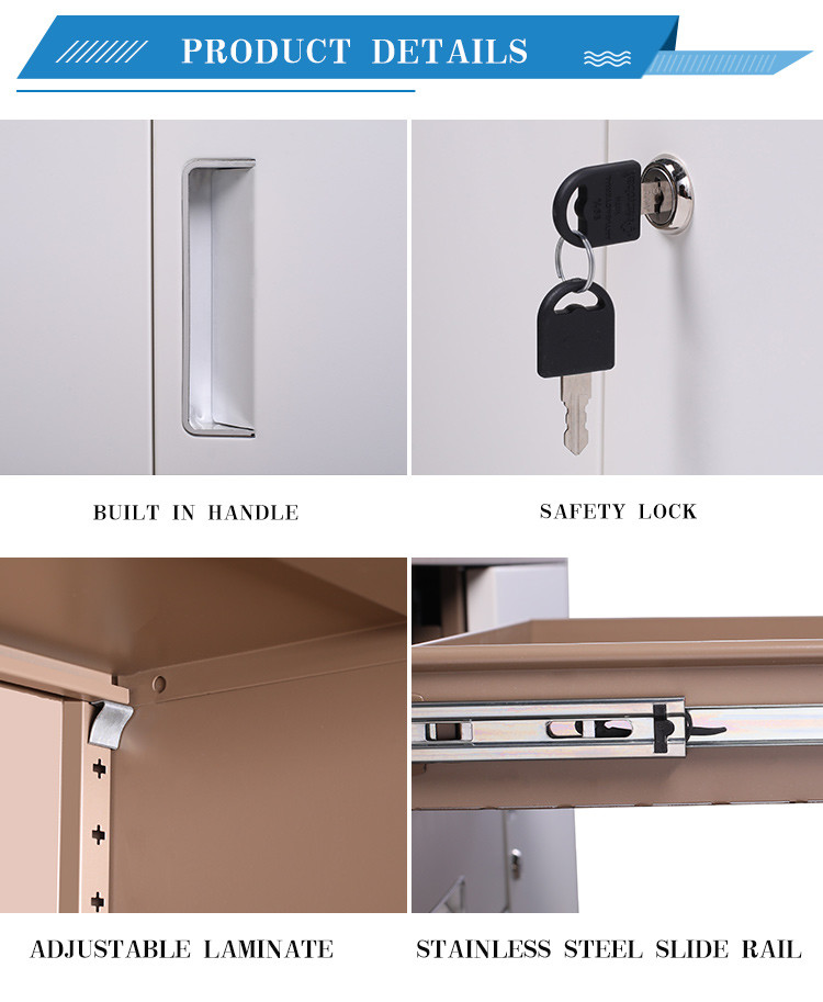 Thickness 0.5-1mm 3 Drawer Metal File Cabinet KD Structure