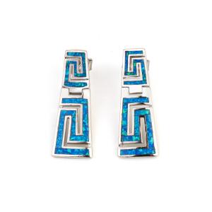 Wholesale 925 With Sterling Silver Greek Key Natural Blue Garnet Stud Meander Opal Earrings For Women from china suppliers