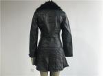 Long Style Black Color Ladies PU Jacket With Detachable Fur Collar TW64825