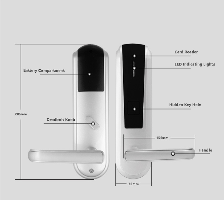 Durable Keyless Key Card Door Lock Zinc Alloy 6V Working Voltage With Led Indicating Lights