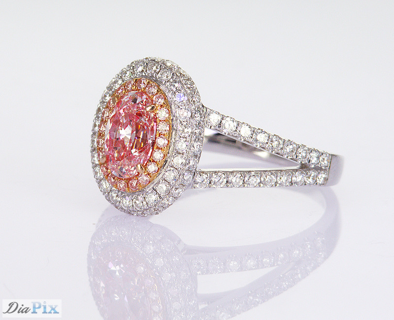 0.89ct Lab Created Synthetic Fancy Pink CVD Diamond IGI Certified 18K White Gold Set Diamond Ring