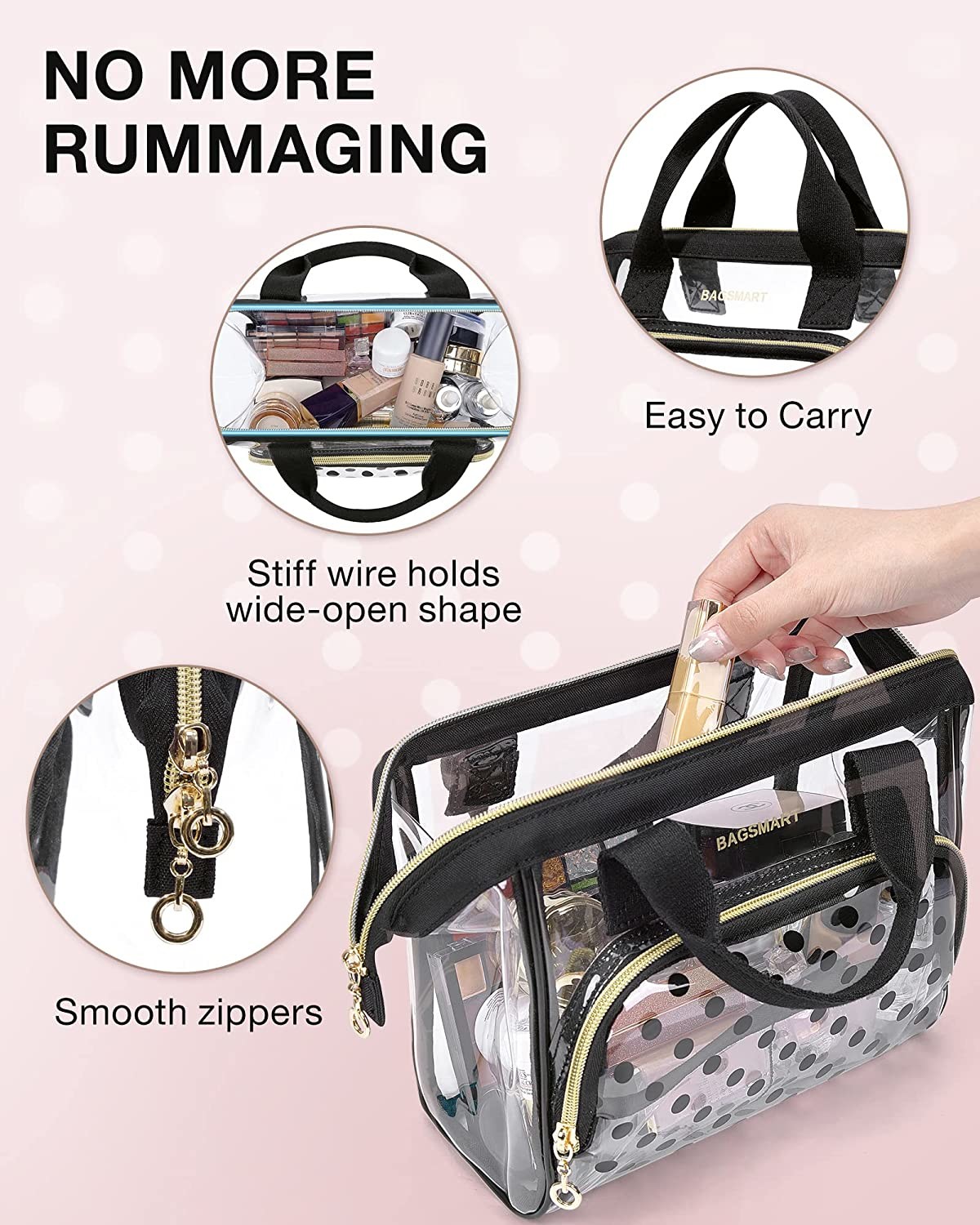 Lightweit Transparent makeup bag Organizer Case for Women Cute CosmeticsPouch Toiletries Accessories Brushes Polk