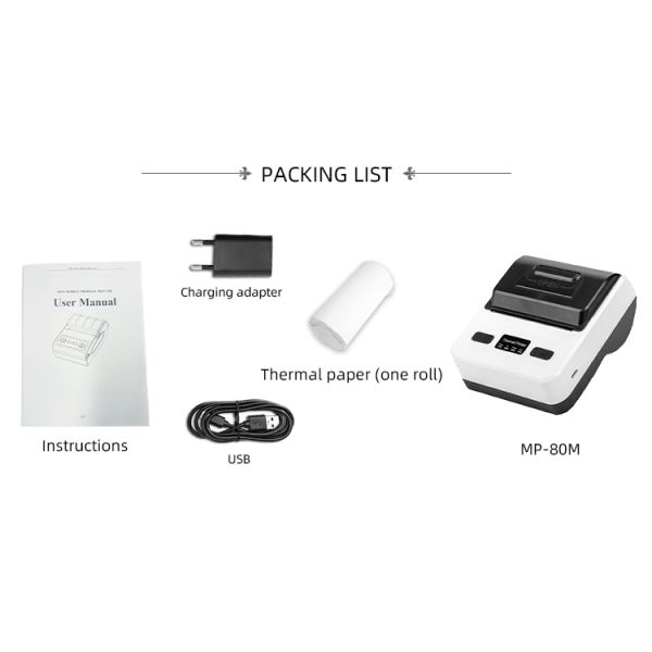0.35KG usb+wireless 80mm Maximum Roll Diameter Portable Thermal Printer