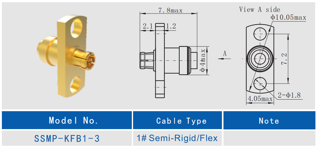 SSMP Female Right Angle 2-hole Flange RF Cable Connector for CXN3506/MF108A