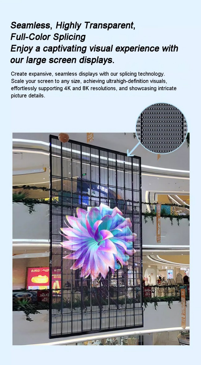 LED Flexible Transparent Film Screen with High Transparency, LED Smart Film with Foldable & Lightweight for Glass Wall
