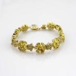 Gold Plated 925 Silver Link Flower Citrine Cubic Zircon Tennis Bracelet