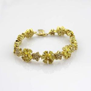Wholesale Gold Plated 925 Silver Link Flower Citrine Cubic Zircon Tennis Bracelet(B01YELLOW) from china suppliers