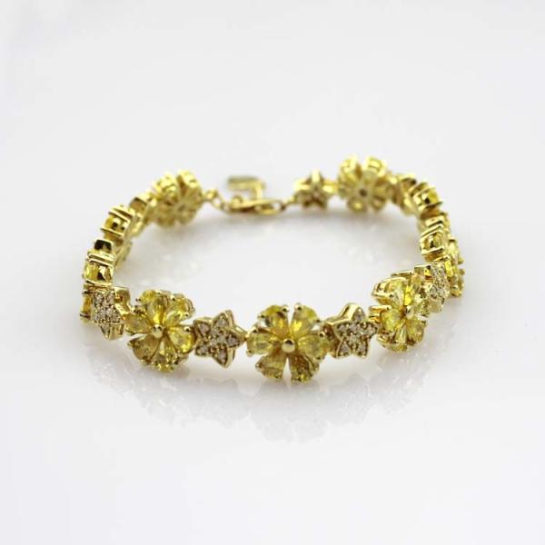 Gold Plated 925 Silver Link Flower Citrine Cubic Zircon Tennis Bracelet