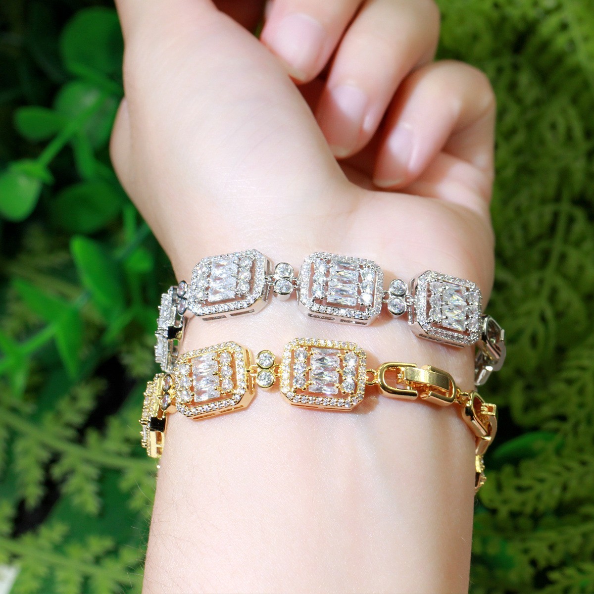 Luxury Stackable Statement Gold Bangle for Women Wedding Cubic Zircon Crystal CZ Dubai Silver Plated Bracelets Bracelet