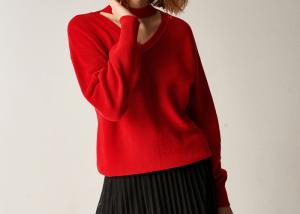 Wholesale Hollow V Neck Choker Womens Knit Pullover Sweater Red Acrylic Wool Red Jumper from china suppliers
