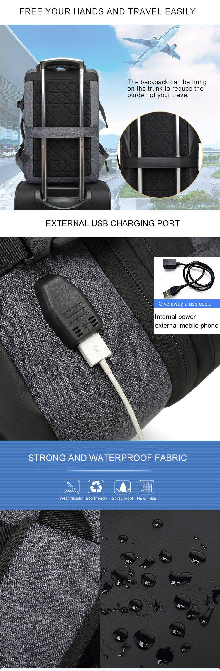 35 Litre Multi Functional Rucksack Computer Interlayer Expandable Computer Bag