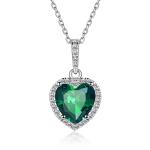 Chic Silver 925 Sterling Silver Heart Pendant Necklace Simulated Emerald