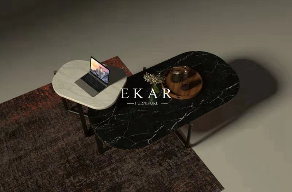 Modern Oval Nordic Metal Base Marble Coffee Table