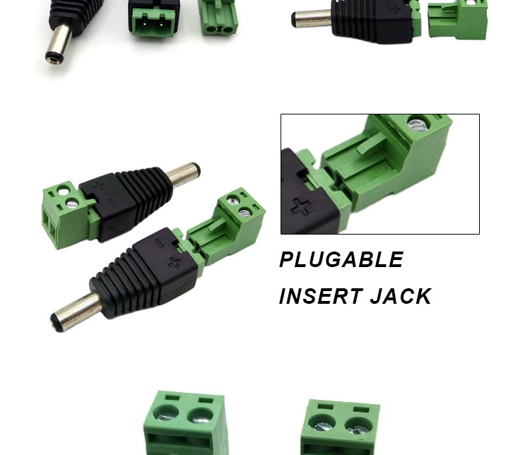 Solderless Insert Male Female 2.1 X 5.5mm DC Jack Connector Power Terminal Plug Adapter for LED Strip CCTV Camera