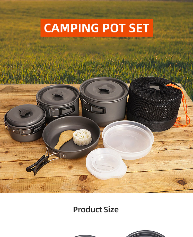 Outdoor Pots And Pans Portable 5 - 6 People Aluminum Alloy Cookware Set