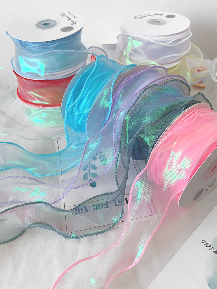 40mm Polyester Organza Ribbon With Satin Edge Shinny Pink Organza Ribbon