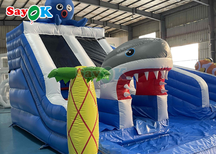 Amusement Park Inflatable Slide With Pool 19.7ft Giant Inflatable Shark Water Slide For Kids