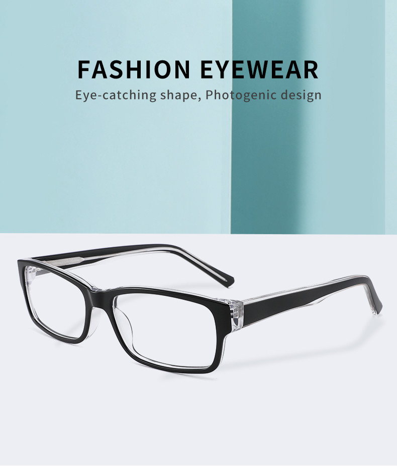 Black Rectangle Frame Glasses Acetate Optical Prescription OEM