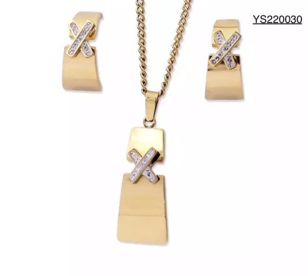 CE Stainless Steel Designer Jewelry X Rhinestone Inlaid Pendant Necklace