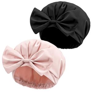 Wholesale Reusable Waterproof Shower Turban Pink Black Bowknot Extra Large Bouffant Shower Caps from china suppliers