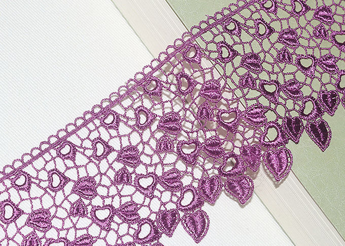 Pink Guipure Lace Ribbon Embroidery Fabric With Heart - Shaped / African Cord Lace