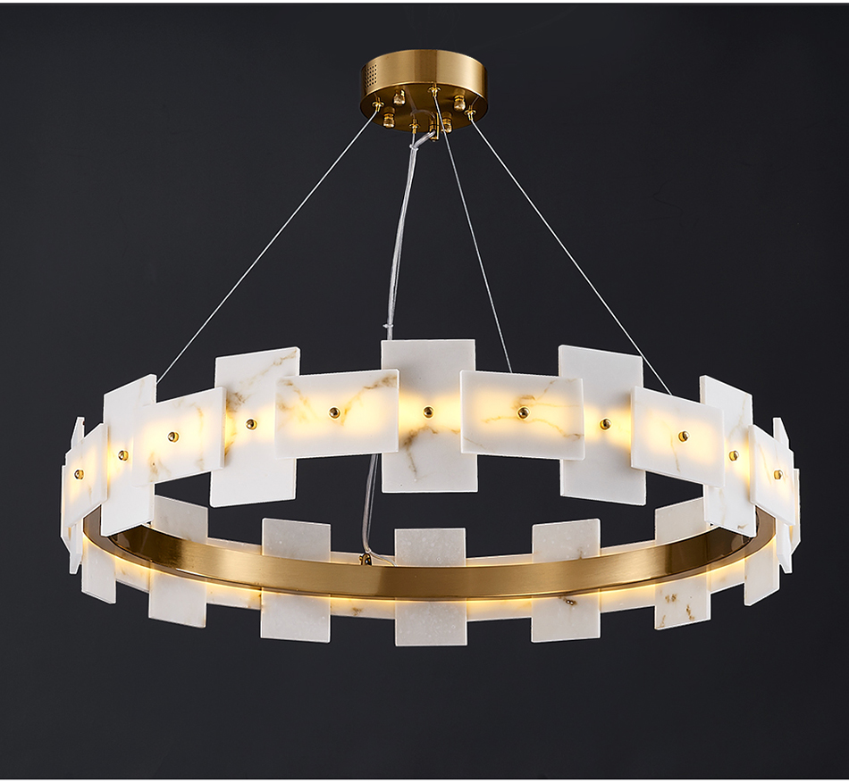 Led Creative Chandelier For Living Room White Ring Marble Chandelier(WH-MI-318)