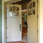 Double Swing Outdoor Solid Wood Door With Tempered Clear Glass Inserts
