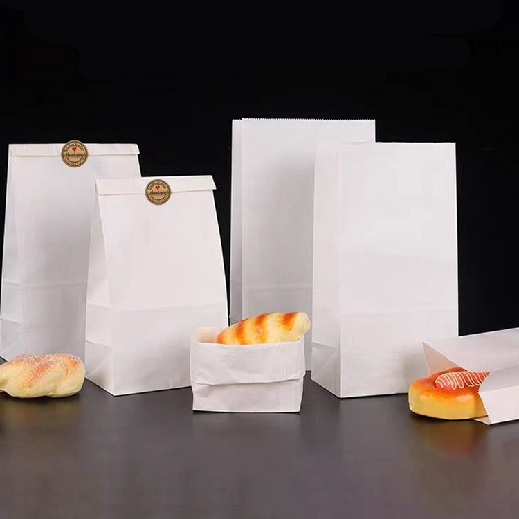 Eco Friendly White Kraft Paper Bag For Fast Food Takeaway Custom Order Logo Customized