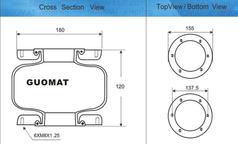 Durable 120mm Height Single Convoluted Air Spring TORPRESS 110 Air Bellow With Flange