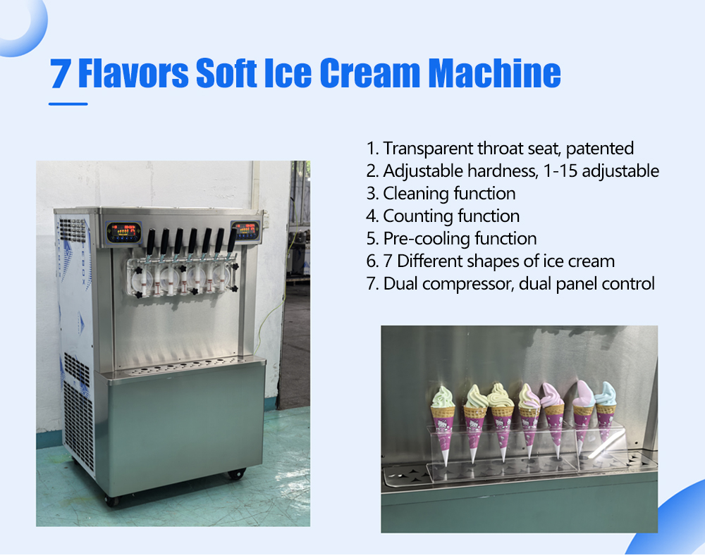 Continuous Production Capacity 540 cups /70g Soft Serve Ice Cream Machine 7 Flavors Automatic Yogurt Icecream Maker