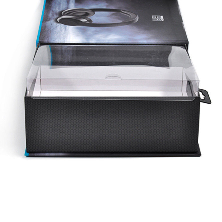 Luxury Black Lacquer Custom Logo Headset Packaging Box With Hanging Hole