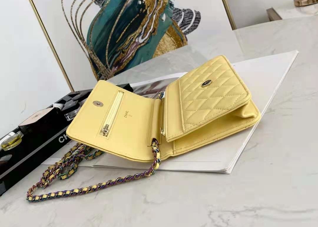 Inclined Shoulder Cowhide 19cm Luxury Brand Wallet With Chain