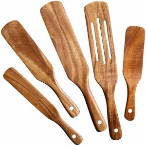 Wholesale 5Pcs Premium Natural Teak Wood Spatulas Spoons Set Nonstick from china suppliers